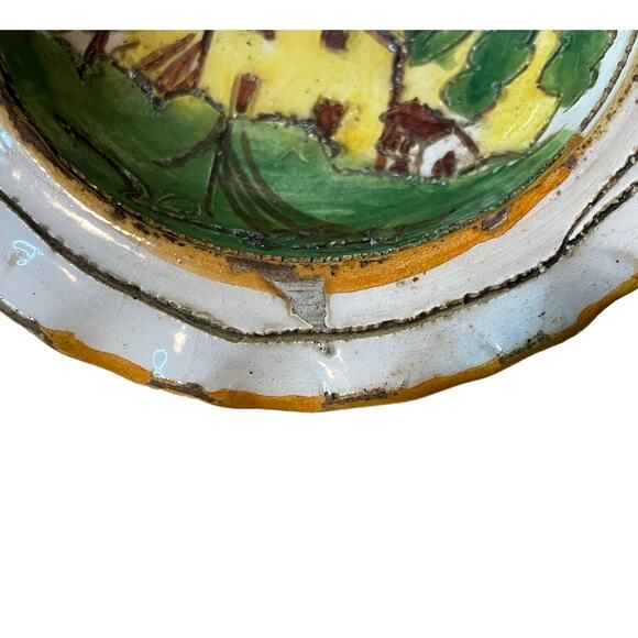 Small hand made Italy decorative bowl hand painted glazed house in the woods - Picture 2 of 4